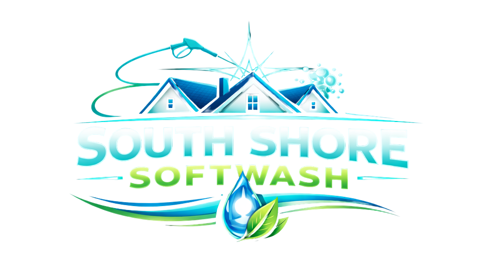 South Shore Softwash logo with house, water drop, and leaf.