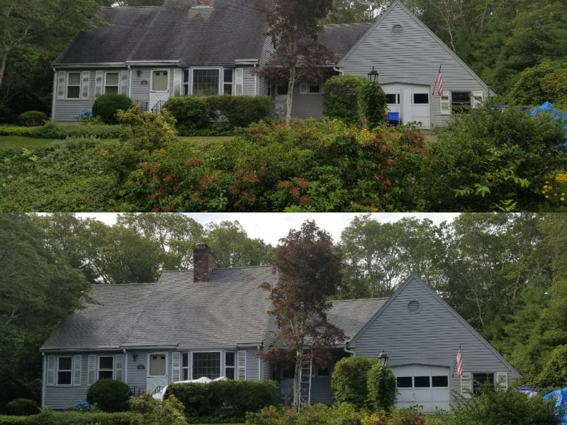 Collage before and after house and roof